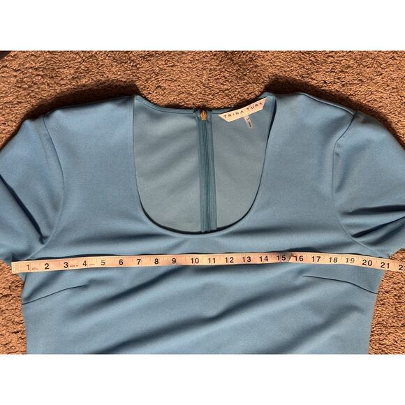 Trina Turk Babette Blue Short Dress Bell Ruffled Sleeves SZ 14 - Picture 7 of 9